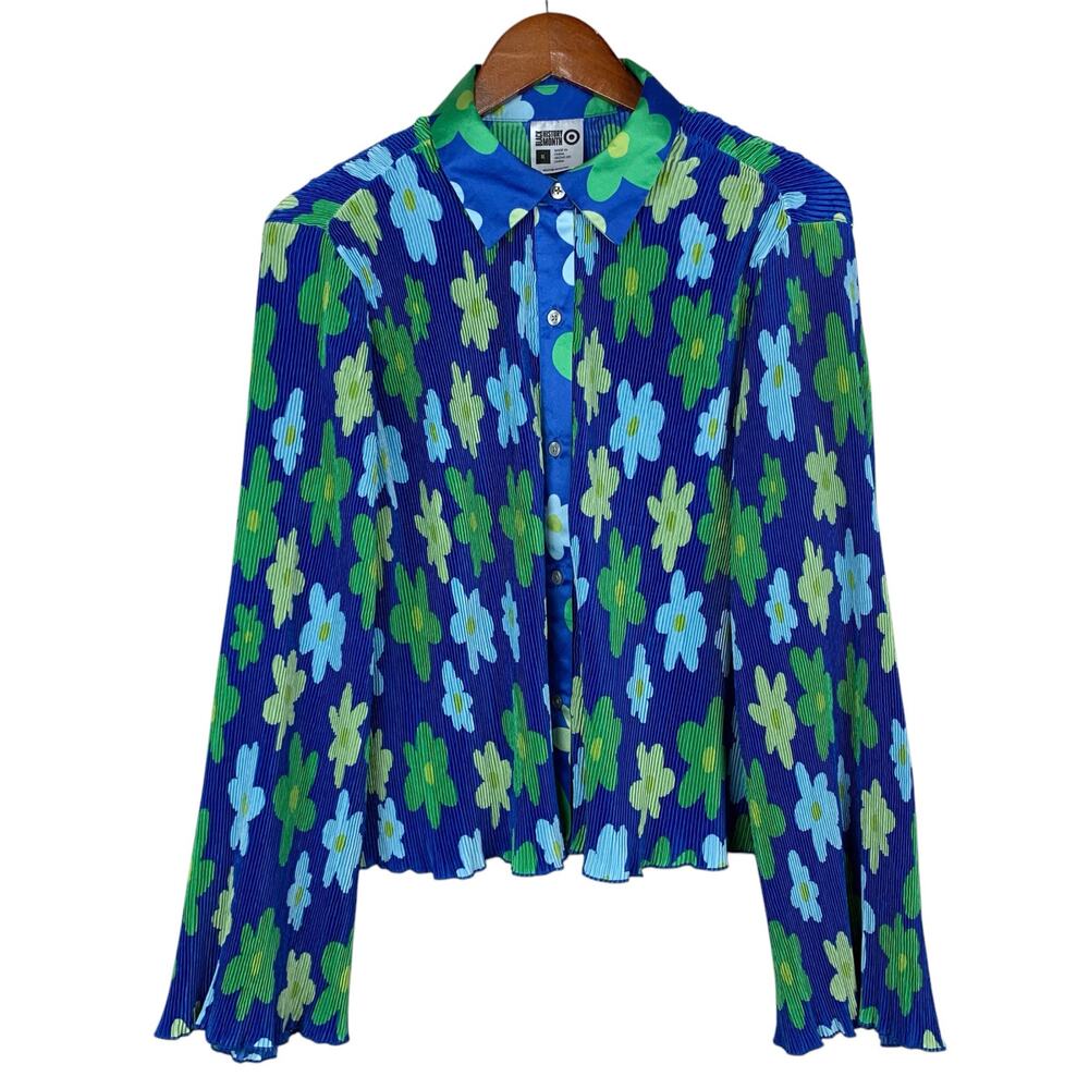 Target Black History Month x Sammy B Shirt Blue Green Floral Pleated Women's XL